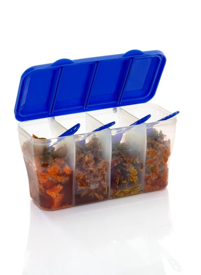 HAPPI Multipurpose Plastic 4 In 1 Masala Box for Kitchen, Spice Boxes for Kitchen, Transparent 4 Compartment Storage Containers Airtight Grocery,Dry Fruits Box 1800 Ml with 4 Spoons(Blue) - Image 4